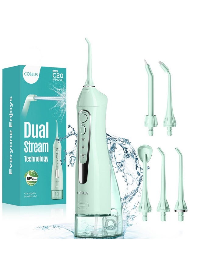 COSLUS Water Dental Flosser Teeth Pick: Portable Cordless Oral Irrigator 300ML Rechargeable Travel Irrigation Cleaner IPX7 Waterproof Electric Flossing Machine for Teeth Cleaning F5020E Green