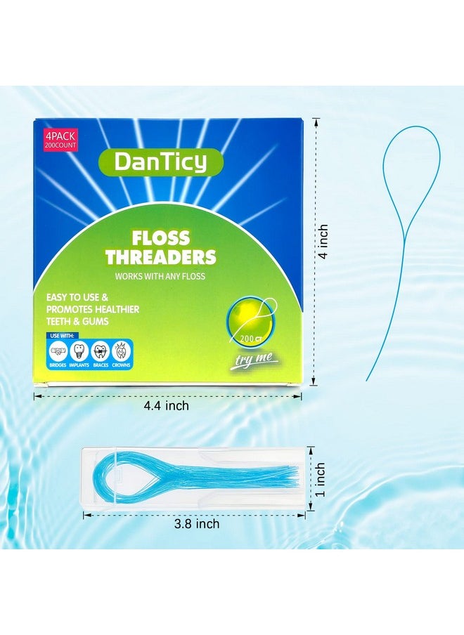 Floss Threaders, Deep Clean Dental Floss Threader for Braces, Bridges, and Implants 200PCS(4Pack),Blue