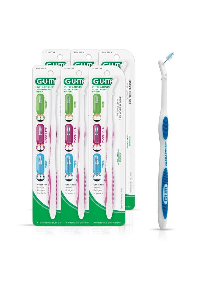 GUM Proxabrush Permanent Handle Refills - Compatible with Go-Betweens Interdental Brushes - Floss Picks for Teeth, Braces, and Implants (6pk)