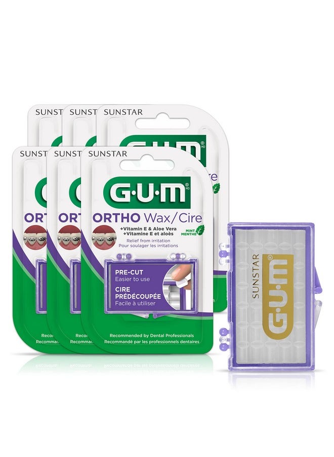 GUM Orthodontic Wax for Braces and Dental Devices - Soothing Dental Wax with Vitamin E and Aloe Vera - Clear Color and Refreshing Mint Flavor (6pk)