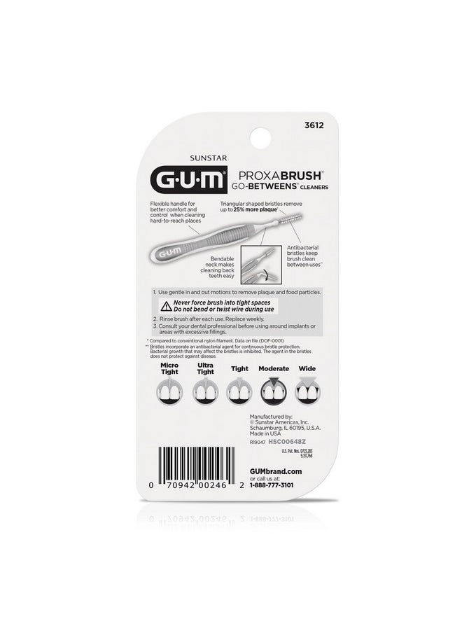 GUM Proxabrush Go-Betweens - Moderate - Interdental Brushes - Soft Bristled Dental Picks for Plaque Removal Health - Safe for Braces & Dental Devices, 10ct (4pk)