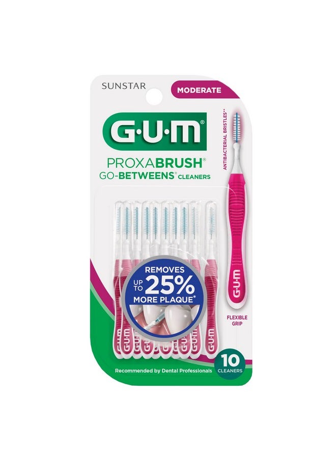 GUM Proxabrush Go-Betweens - Moderate - Interdental Brushes - Soft Bristled Dental Picks for Plaque Removal Health - Safe for Braces & Dental Devices, 10ct (4pk)