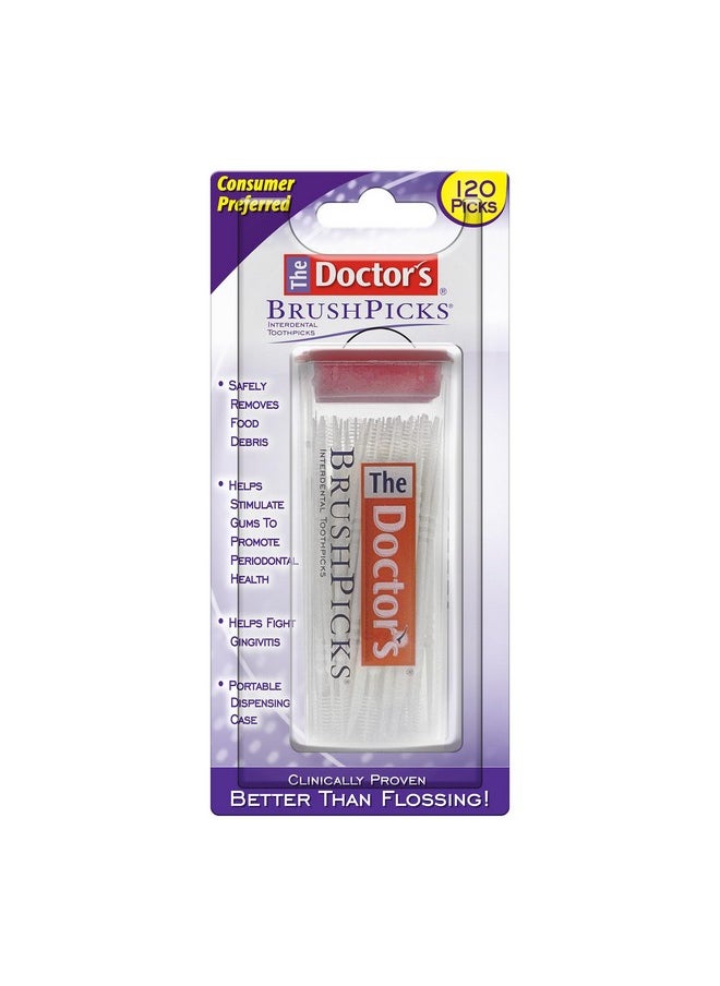 The Doctor's BrushPicks, Interdental Brushes and Dental Pick 2-in-1, Plaque Remover for Teeth, 120 Toothpicks, 1 Pack