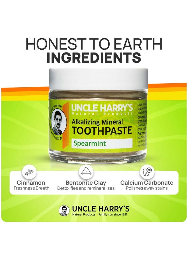 Uncle Harry's Spearmint Remineralizing Toothpaste | Natural Whitening Toothpaste Freshens Breath & Promotes Enamel | Vegan Fluoride Free Toothpaste (2 Pack)