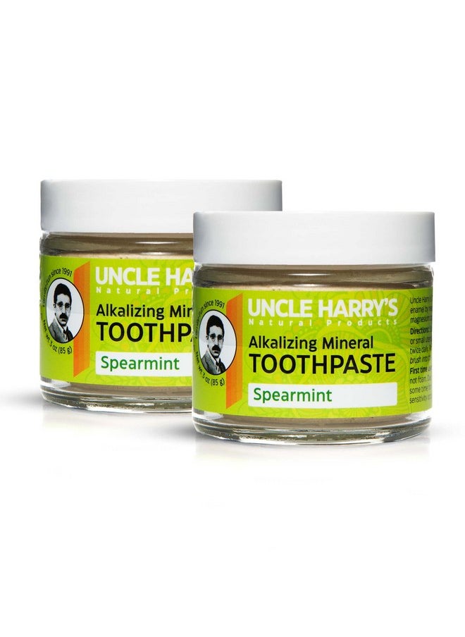 Uncle Harry's Spearmint Remineralizing Toothpaste | Natural Whitening Toothpaste Freshens Breath & Promotes Enamel | Vegan Fluoride Free Toothpaste (2 Pack)