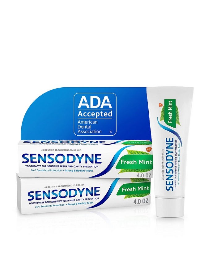 Sensodyne Fresh Mint Sensitive Toothpaste, ADA Accepted Toothpaste for Cavity Prevention and Sensitive Teeth Treatment - 4 Ounces (Pack of 2)