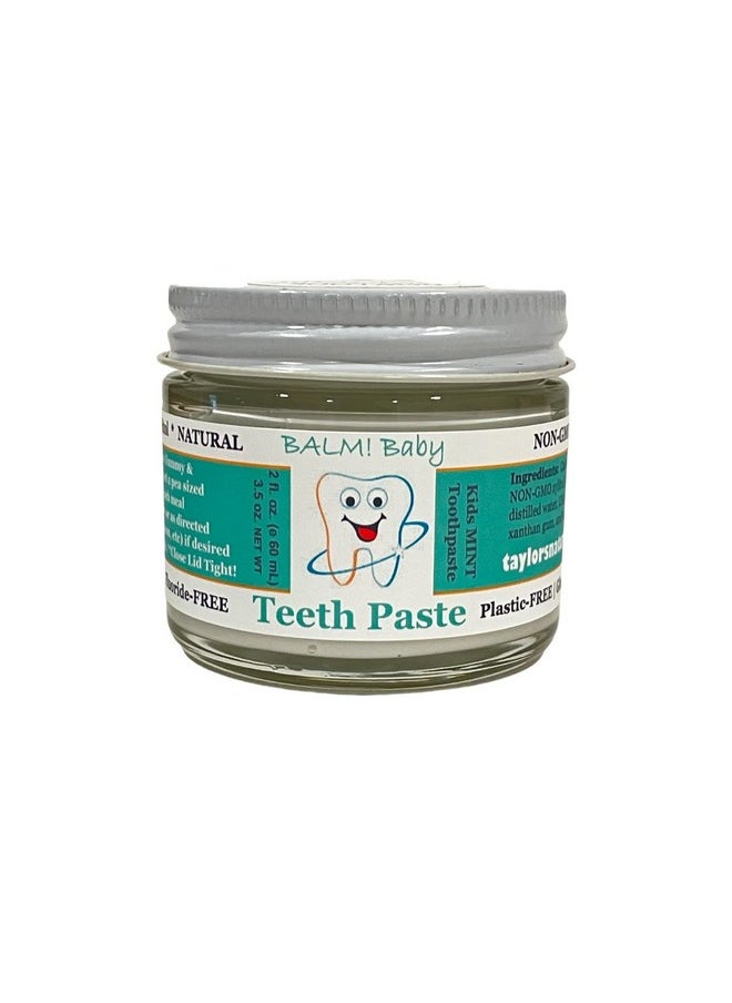 BALM! Baby Kids All Natural Fluoride Free Toothpaste with Xylitol, SLS Free, Vegan, Gluten Free, BPA Free, Zero Waste, Mint, 2 fl oz