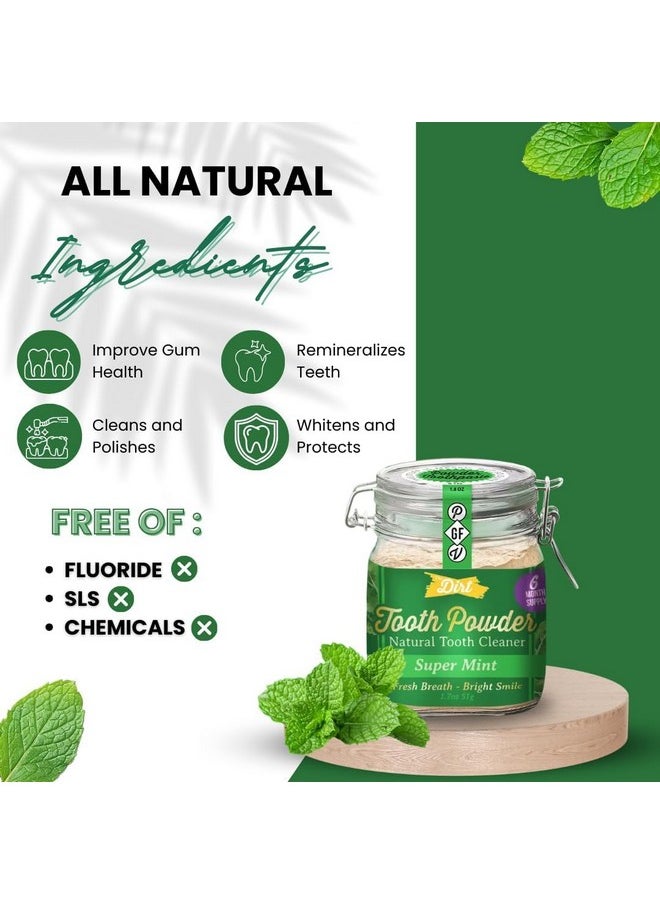 The Dirt - Tooth Powder, Herbs, Essential Oils & Bentonite Clay Tooth Powder, Natural Fluoride-Free Toothpaste Alternative, Organic Vegan (Super Mint, 51g: 6 Month Supply)