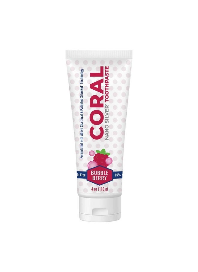 Coral Nano Silver Bubble Berry Kids Toothpaste, Natural Fluoride Free Teeth Whitening Toothpaste, Coral Calcium Nano Silver Infused SLS Free - 4 Ounces