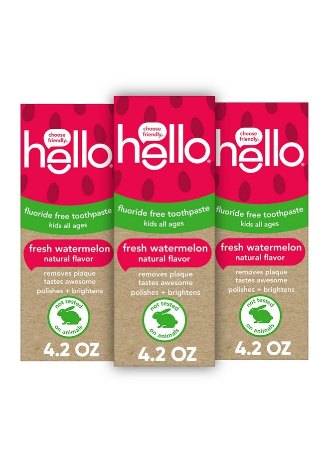 Hello Natural Watermelon Flavor Baby & Kids Fluoride Free Toothpaste, Vegan, SLS Free, Gluten Free, Safe to Swallow for Baby and Toddlers, 4.2 Ounce (Pack of 3)