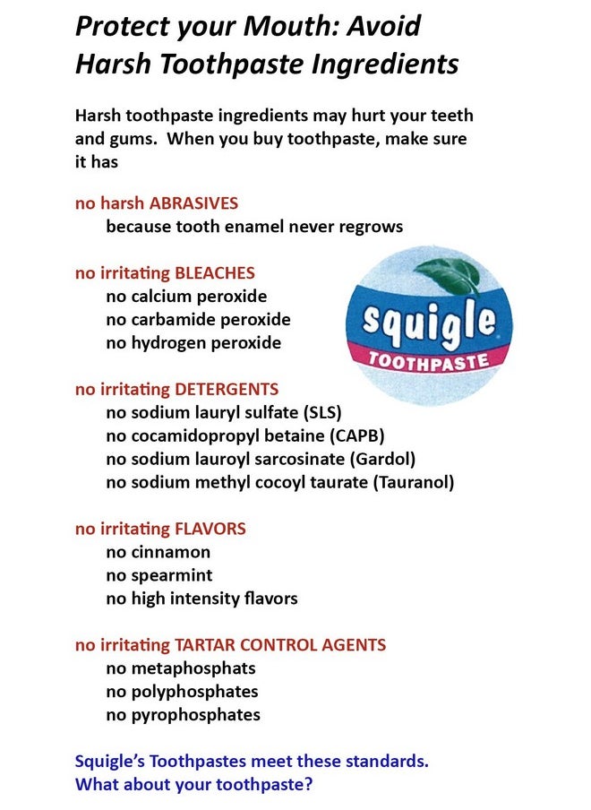 Squigle Enamel Saver Toothpaste (Canker Sore Prevention & Treatment) Prevents Cavities, Perioral Dermatitis, Bad Breath, Chapped Lips - 2 Pack