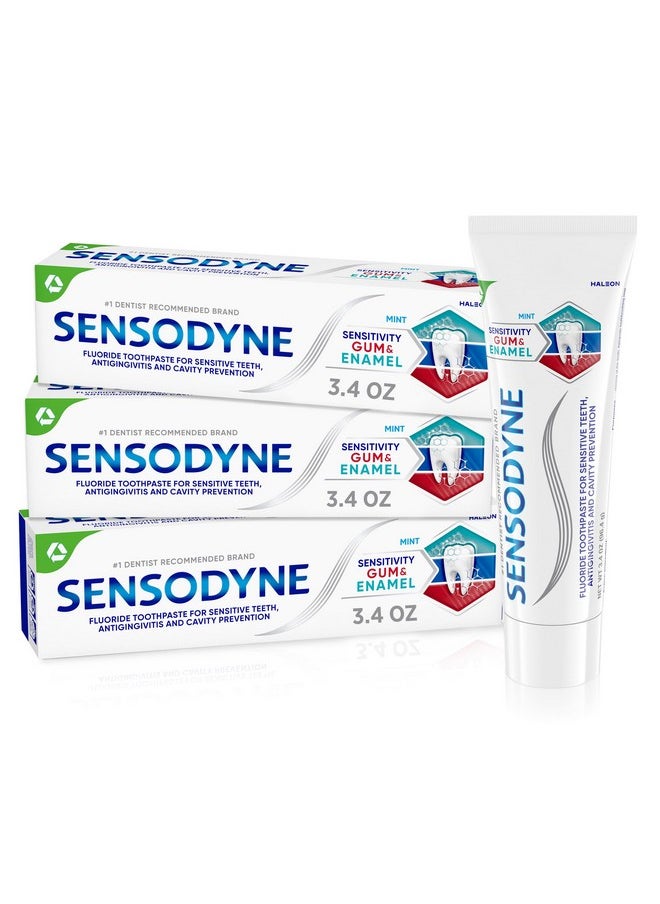 Sensodyne Toothpaste Sensitivity Gum and Enamel, Triple Protection, Refreshing Fluoride Toothpaste, Mint Flavor - 3.4 Ounces x 3