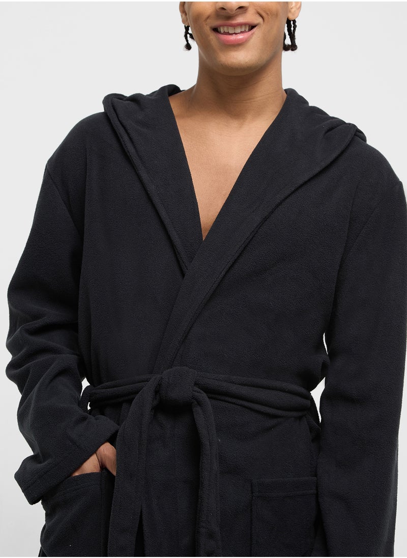 Men'S Foxbury Soft Cosy Anti Pill Polar Fleece Hooded Robe