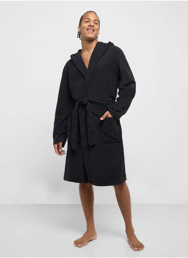 Men'S Foxbury Soft Cosy Anti Pill Polar Fleece Hooded Robe