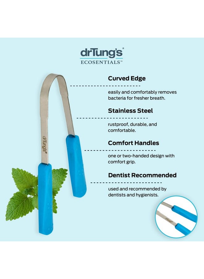 DrTung’s Stainless Tongue Scraper - Tongue Cleaner for Adults, Kids, Helps Freshens Breath, Easy to Use Comfort Grip Handle, Comes with Fabric Travel Pouch - Stainless Steel Tongue Scrapers, (1 Count)