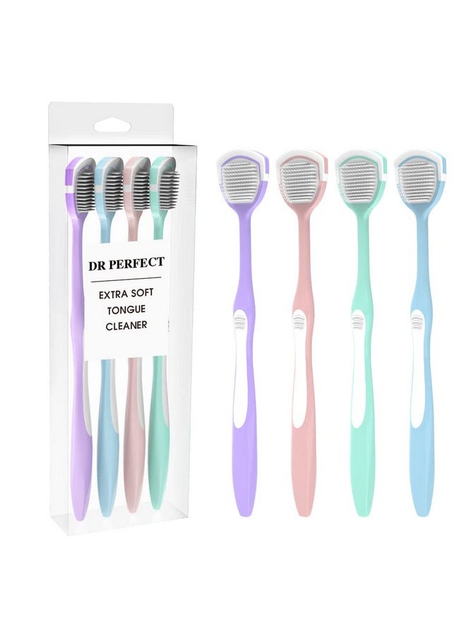 DR PERFECT Soft Tongue Brush Scraper Cleaner Helps Fight Bad Breath Clean Your Tongue Without Hurt Pack Of 4 (GREEN PURPLE BLUE PINK)