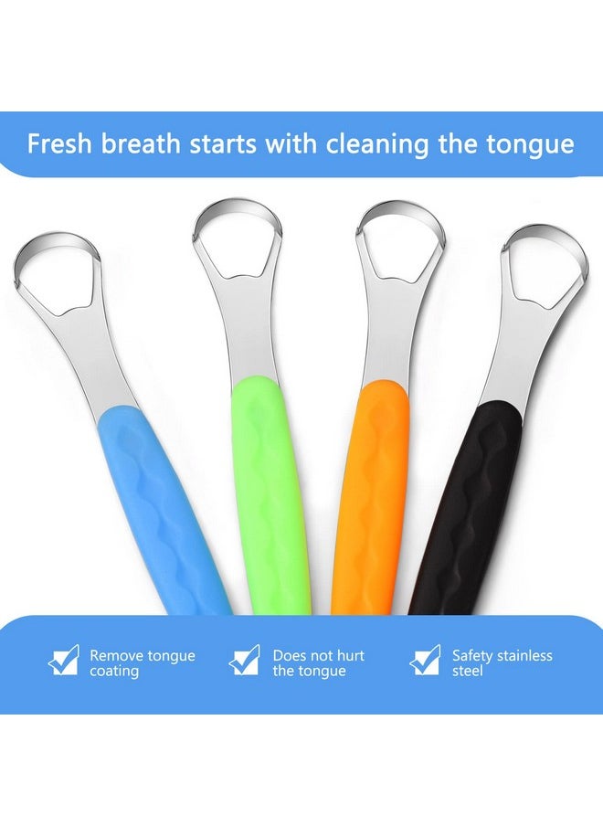 4 Pcs Tongue Scraper Cleaner Adults and Kids Stainless Steel Tongue Brush Metal Tongue Scraper Reduce Bad Breath with Travel Cases for Men Women Oral Mouth, Orange, Black, Green and Blue