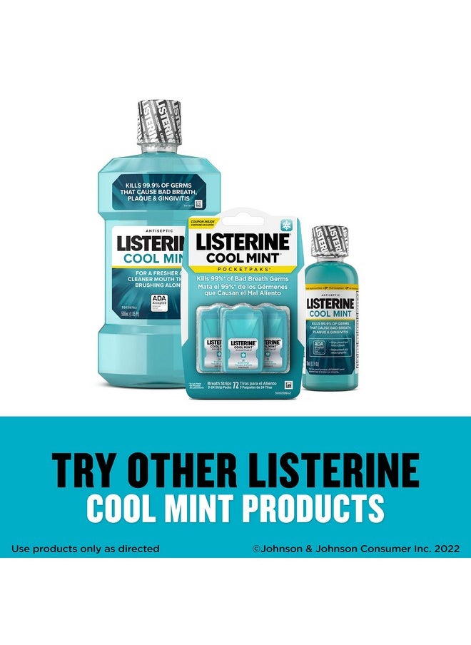 Listerine Cool Mint PocketPaks Portable Breath Strips for Bad Breath, Fresh Breath Strips to Kill 99% of Bad Breath Germs* On-The-Go, Cool Mint Flavor, 72 Count (Pack of 6)