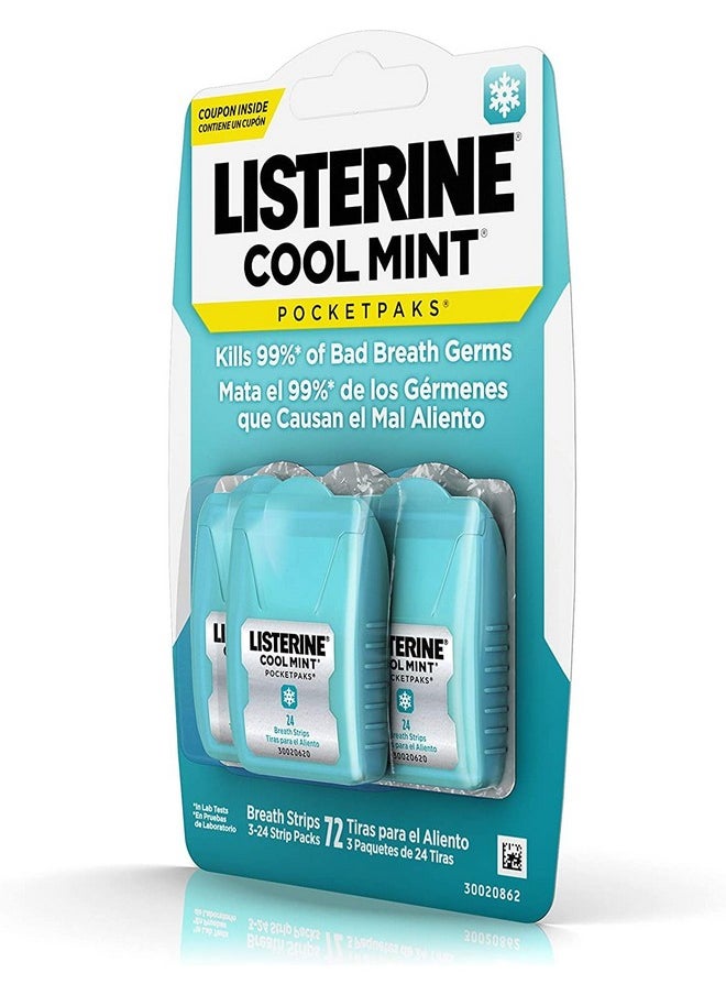 Listerine Cool Mint Pocketpaks Breath Strips, 12-24-Strip Pack Total 288 Strips