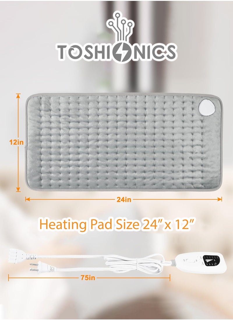 Electrical Heating Pad for Pain Relief of Back Neck Shoulder and Cramps with 6 Electric Temperature Options 4 Timer Settings Auto Shut Off 12x24 inch 75 Watts Heat Pad with Controller Hand and Machine Washable Heating Pad Relaxing Electric Heat Pad for Adults and Elder Only