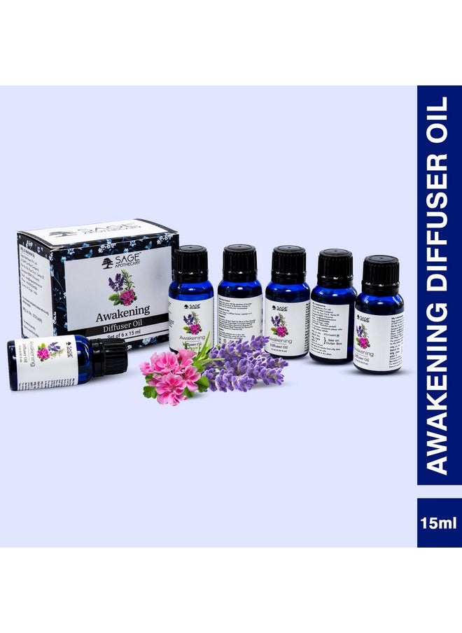 Blend Essential Diffuser Oil 15 Ml, Awakening Diffuser Oil Pure & Natural Aroma Therapy Oil Cruelty Free & Vegan - 15Ml X 6Pcs