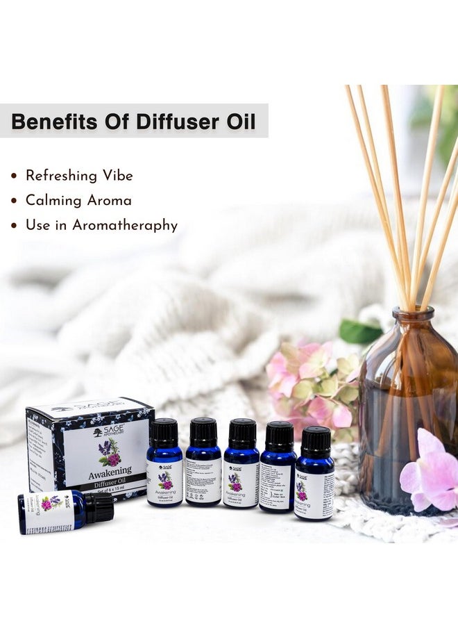 Blend Essential Diffuser Oil 15 Ml, Awakening Diffuser Oil Pure & Natural Aroma Therapy Oil Cruelty Free & Vegan - 15Ml X 6Pcs