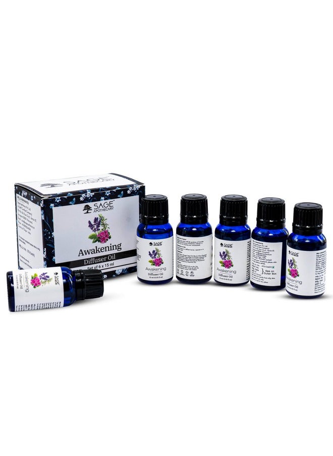 Blend Essential Diffuser Oil 15 Ml, Awakening Diffuser Oil Pure & Natural Aroma Therapy Oil Cruelty Free & Vegan - 15Ml X 6Pcs