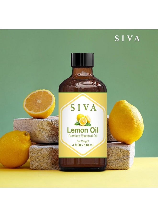 SIVA Lemon Essential Oil - 4 Fl Oz - Natural Lemon Oil - for Diffuser, Face, Skin Care, Aromatherapy, Hair Care, Scalp and Body Massage - with Dropper