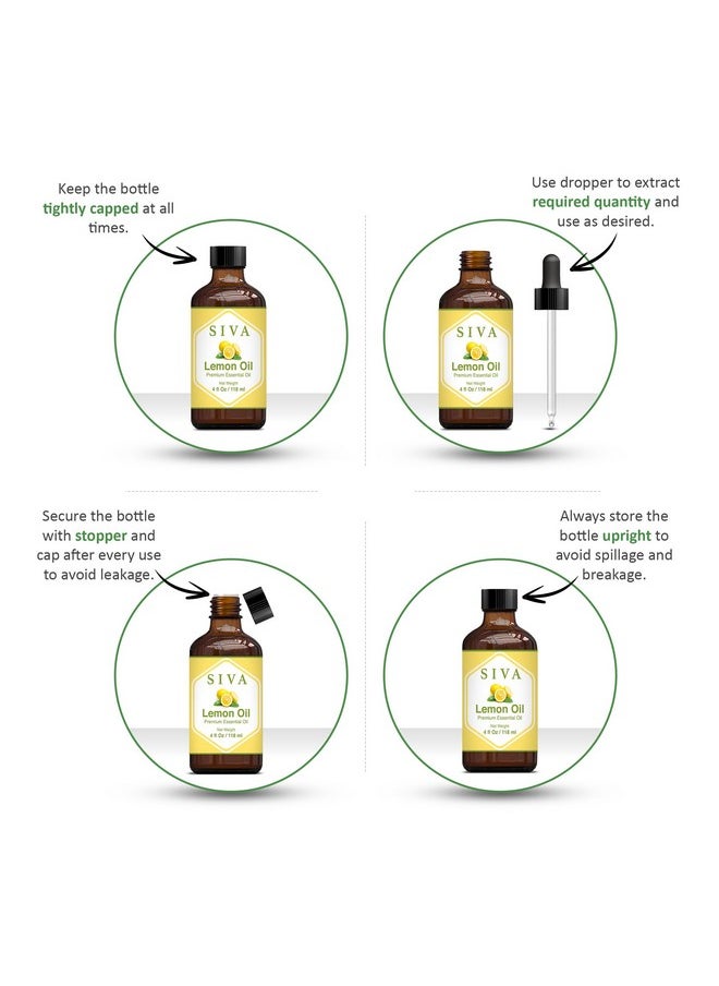 SIVA Lemon Essential Oil - 4 Fl Oz - Natural Lemon Oil - for Diffuser, Face, Skin Care, Aromatherapy, Hair Care, Scalp and Body Massage - with Dropper