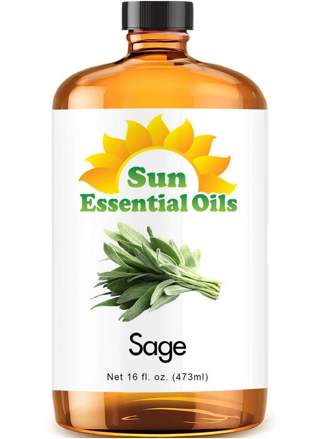 Sun Essential Oils - Sage Essential Oil 16oz for Aromatherapy, Diffuser, Skin Care, Relieves Pain