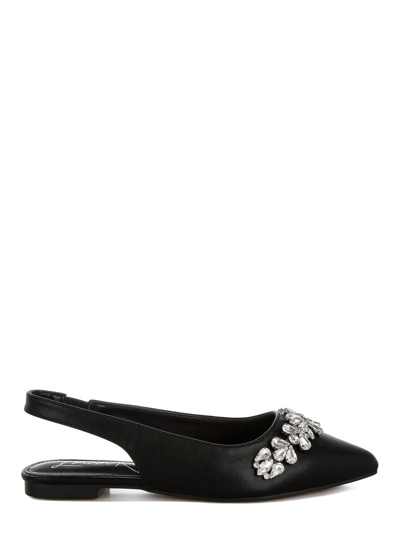 Diamante Embellished Flat Sandals in Black