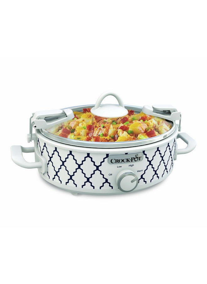 Crock-Pot Small 2.5 Quart Casserole Slow Cooker in White/Blue, Enjoy Eye-Catching Quick Meals, Durable and Compact