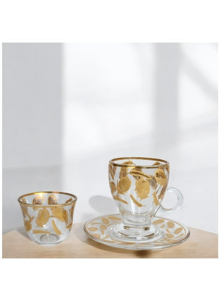 18-Piece Coffee &Tea Cup Vintage And Luxury Glass Set With Saucer Golden &Sliver