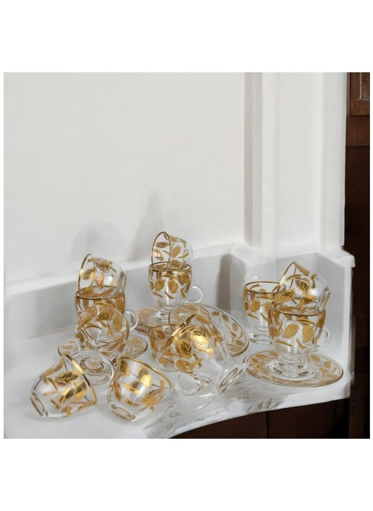 18-Piece Coffee &Tea Cup Vintage And Luxury Glass Set With Saucer Golden &Sliver