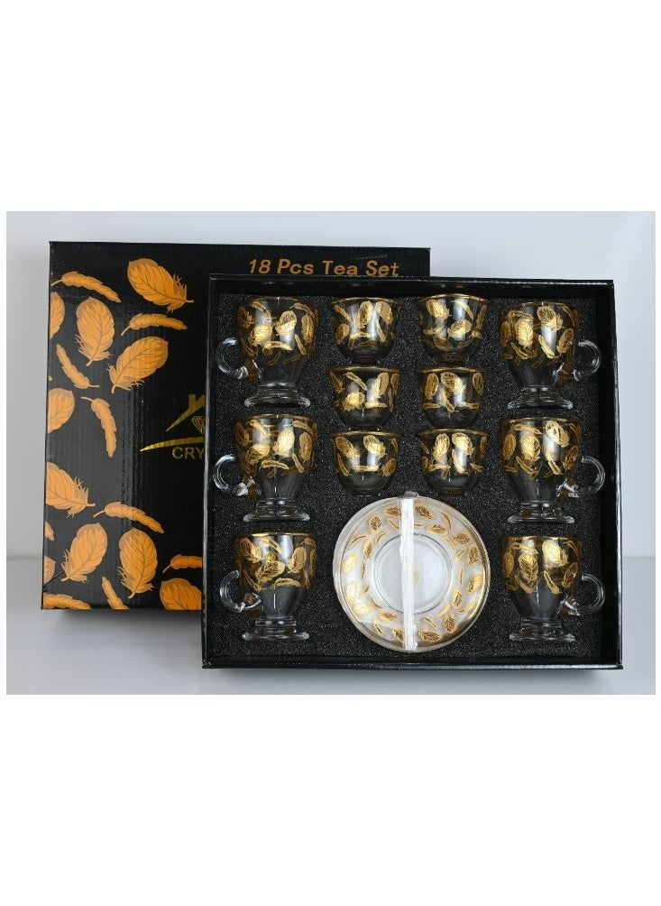 18-Piece Coffee &Tea Cup Vintage And Luxury Glass Set With Saucer Golden &Sliver