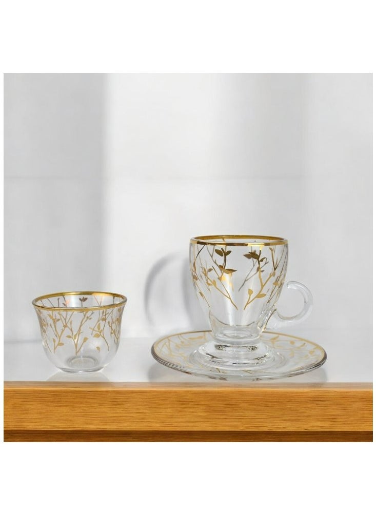 18-Piece Coffee &Tea Cup Vintage And Luxury Glass Set With Saucer Golden &Sliver