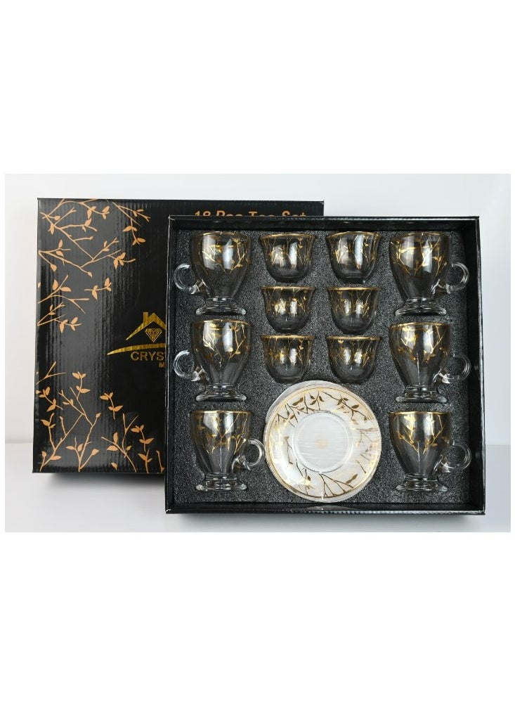 18-Piece Coffee &Tea Cup Vintage And Luxury Glass Set With Saucer Golden &Sliver