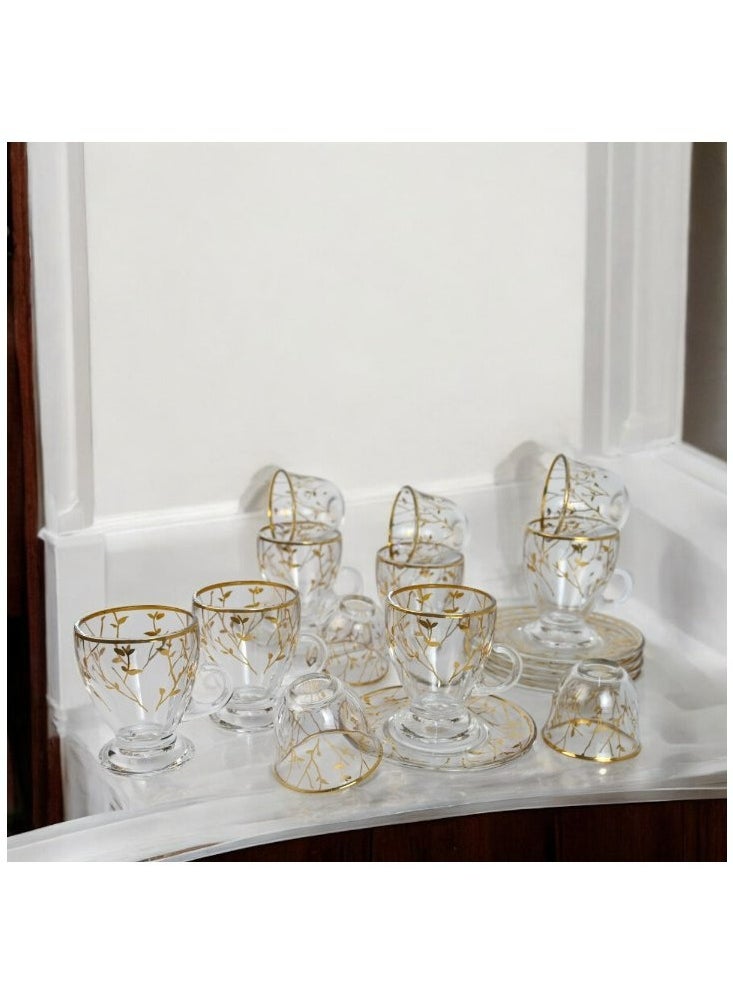 18-Piece Coffee &Tea Cup Vintage And Luxury Glass Set With Saucer Golden &Sliver