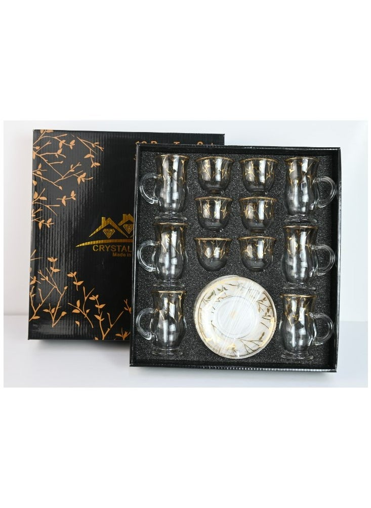 18-Piece Coffee &Tea Cup Vintage And Luxury Glass Set With Saucer Golden &Sliver