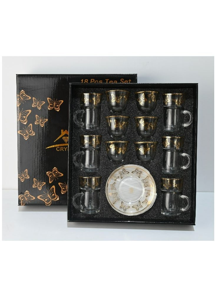 18-Piece Coffee &Tea Cup Vintage And Luxury Glass Set With Saucer Golden &Sliver