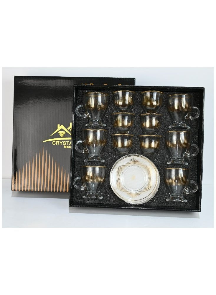 18-Piece Coffee &Tea Cup Vintage And Luxury Glass Set With Saucer Golden &Sliver