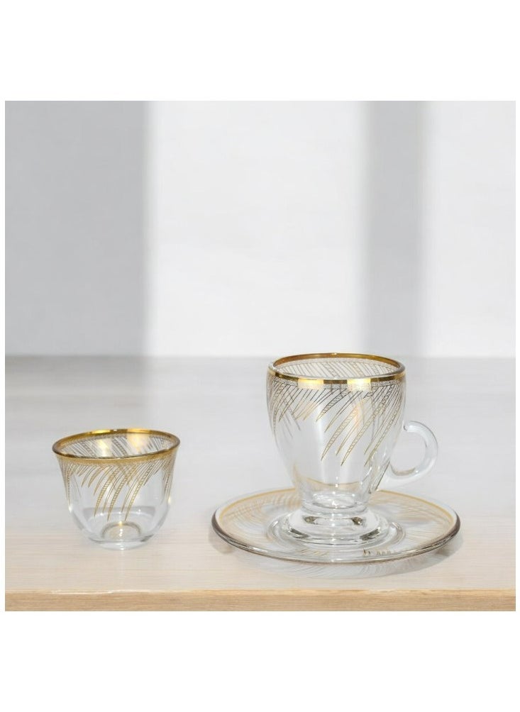 18-Piece Coffee &Tea Cup Vintage And Luxury Glass Set With Saucer Golden &Sliver