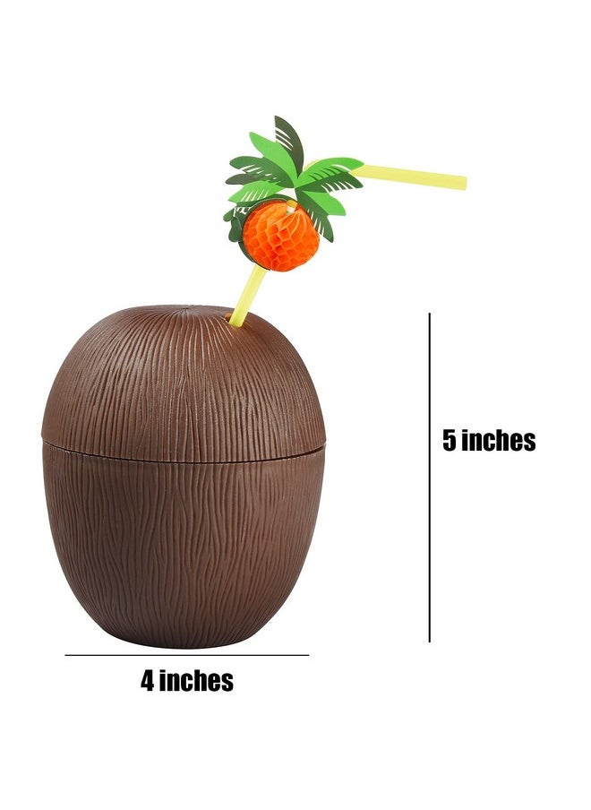 ALINK 18 Coconut Cups with 18 Straws and 18 Cocktail Drink Picks, Hawaiian Luau Tiki and Beach Party Decorations for Kids and Adults