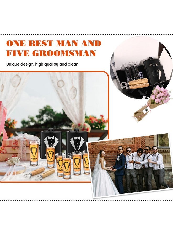 Yaomiao 30 Pcs Groomsmen Gift Wedding Gift, Including 6 Pcs 8 oz Groomsmen Flask 6 Wooden Bottle Opener 6 Party Favors Shot Glasses 6 Groomsmen Gift Boxes Empty 6 Proposal Cards Best Man Gift