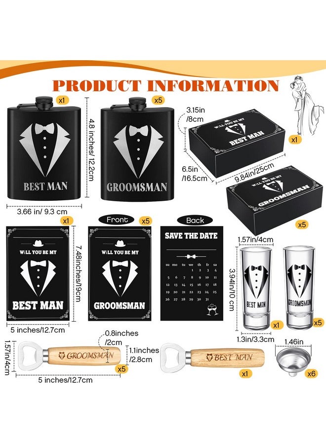 Yaomiao 30 Pcs Groomsmen Gift Wedding Gift, Including 6 Pcs 8 oz Groomsmen Flask 6 Wooden Bottle Opener 6 Party Favors Shot Glasses 6 Groomsmen Gift Boxes Empty 6 Proposal Cards Best Man Gift