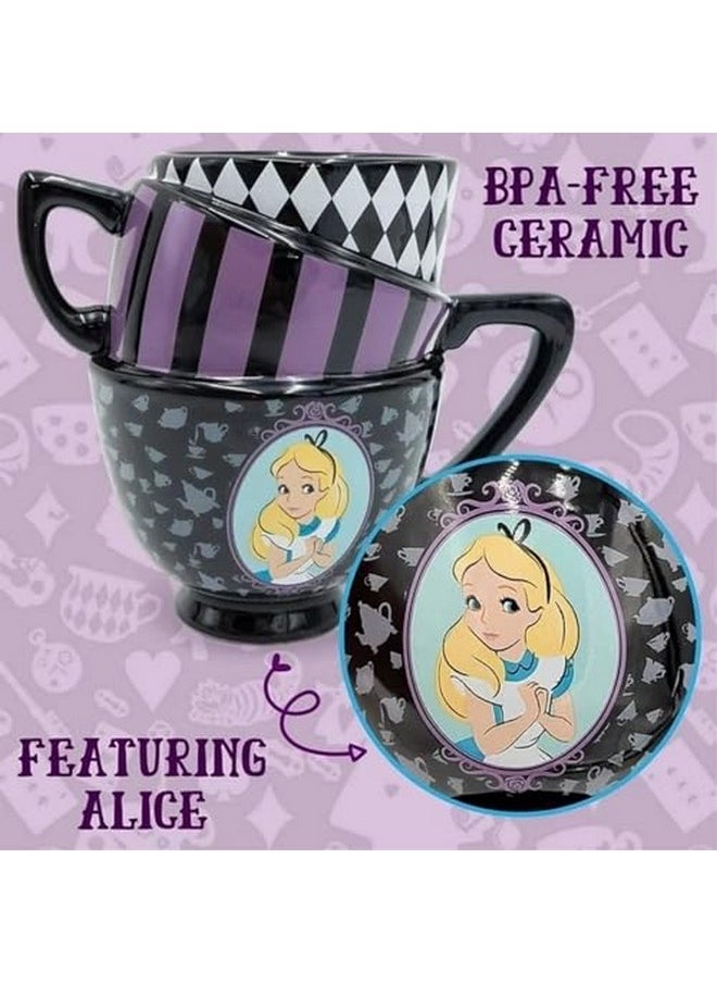 Silver Buffalo Disney Tim Burton Alice in Wonderland Stacked Teacup 3D Sculpted Ceramic Coffee Mug, 20 Ounces