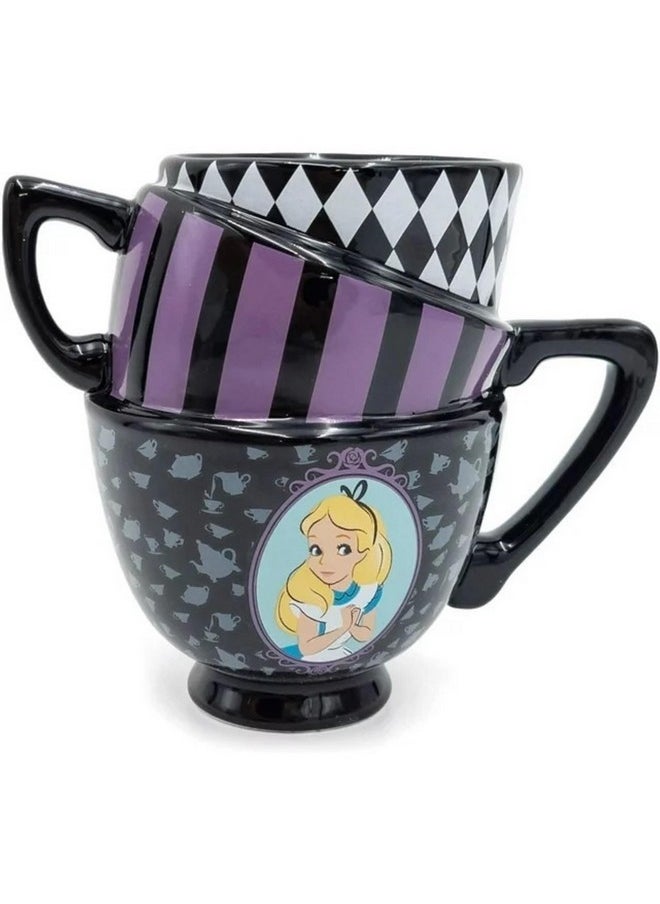 Silver Buffalo Disney Tim Burton Alice in Wonderland Stacked Teacup 3D Sculpted Ceramic Coffee Mug, 20 Ounces