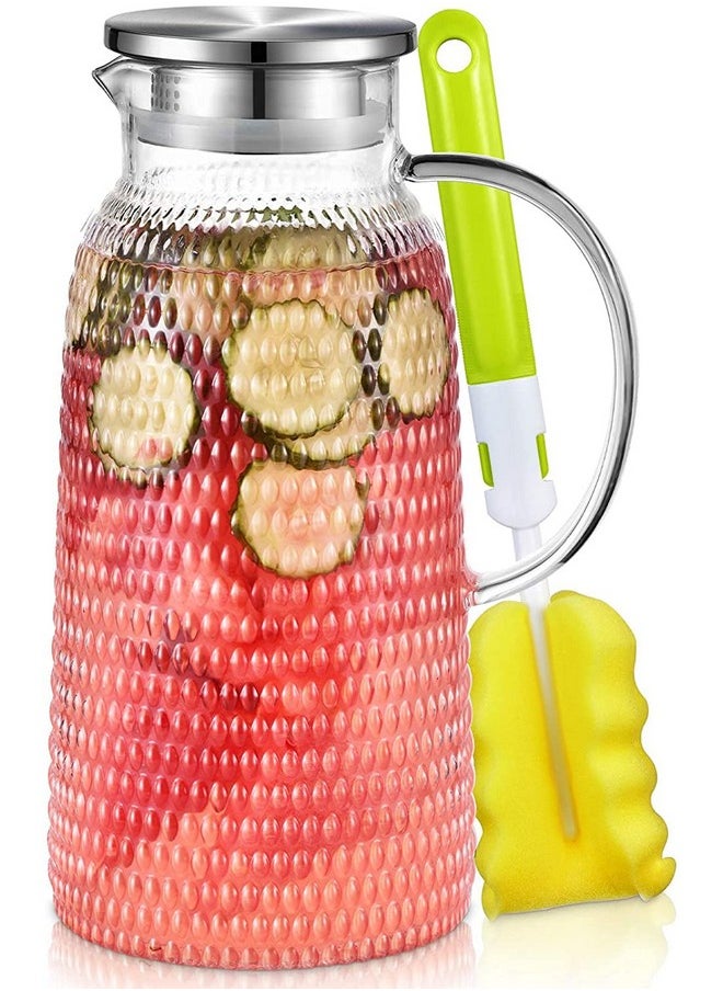 Aofmee Pitcher, 80oz Glass Pitcher, Water Pitcher with Lid, Iced Tea Pitcher Lemonade Pitcher, Glass Carafe for Cold or Hot Beverages, Sun Tea Jar, Easy Clean Heat Resistant Glass Jug for Juice, Milk