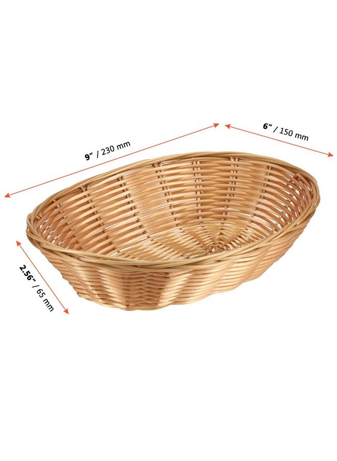 SINJEUN 20 Pack Wicker Bread Basket, Handwoven Oval Plastic Basket, Woven Tabletop Fruit Vegetables Food Serving Basket for Home, Kitchen, Restaurant, Light Brown