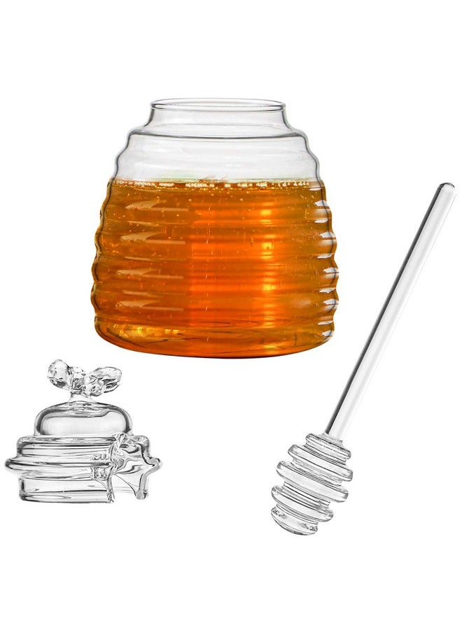 Hedume Honey Jar with Dipper and Lid, Honey Bee Pot, 17oz Glass Beehive Honey Pot for Home Kitchen